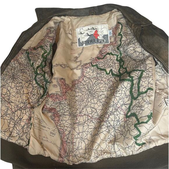 Vintage Burma Run Brown Leather Bomber Jacket Size 44R Pilot Military - Picture 7 of 8